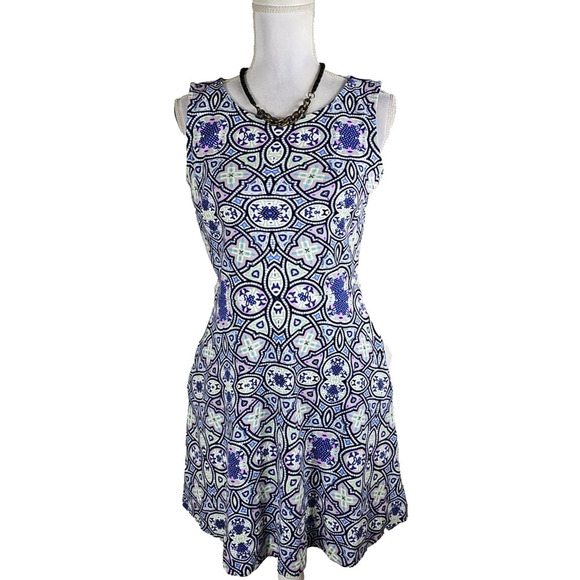 Talbots ~Woman Size M Petite~ Blue Multi Cotton Sleeveless Dress w/Pockets. - Picture 7 of 12